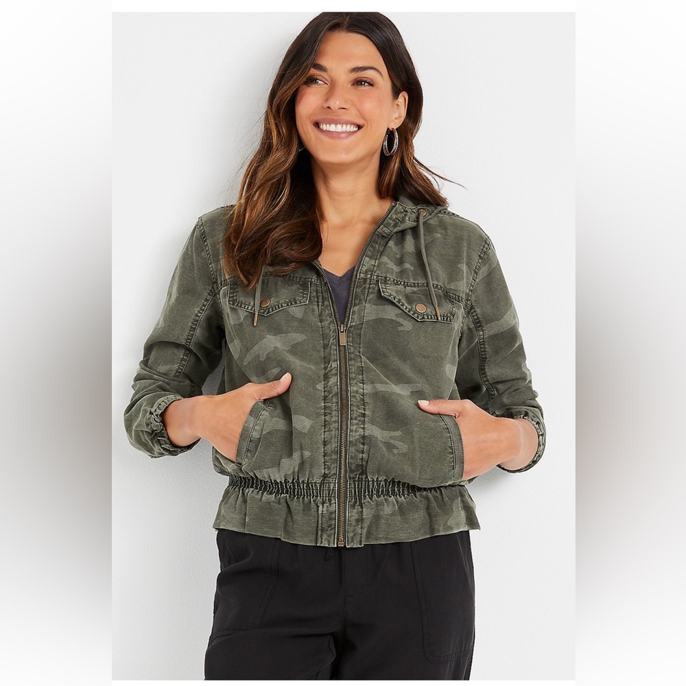 501 Maurices Olive Green Hooded Utility Jacket | Size Small